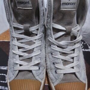 Isabel Marant Women's Benkeen Faux-Shearling/Fur High-Top Sneakers sz 7.5